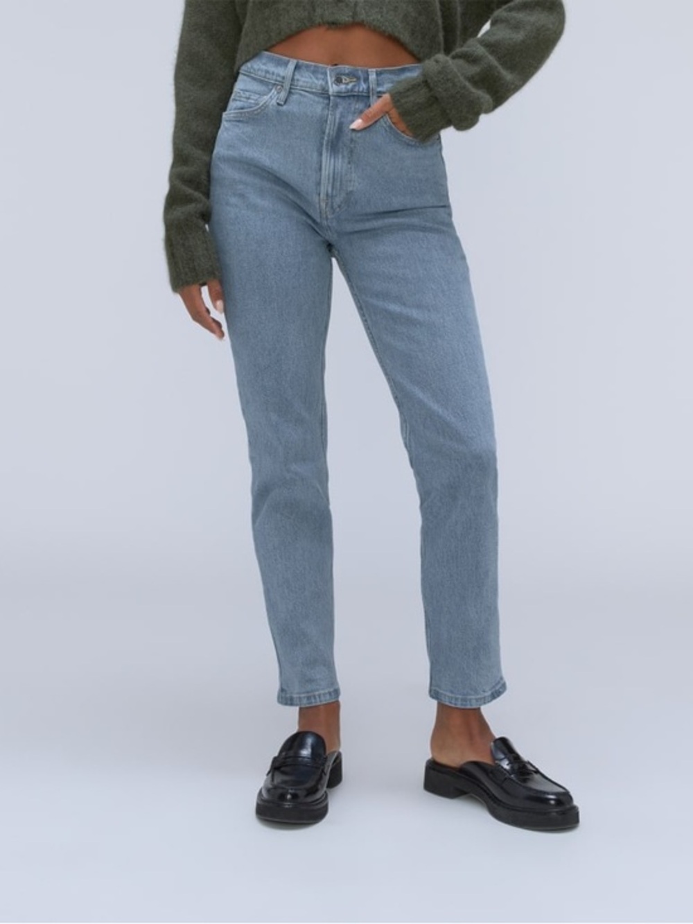 NWT Everlane The Original Cheeky Jean Stone-Washed Sky, High Rise, Straight, 24